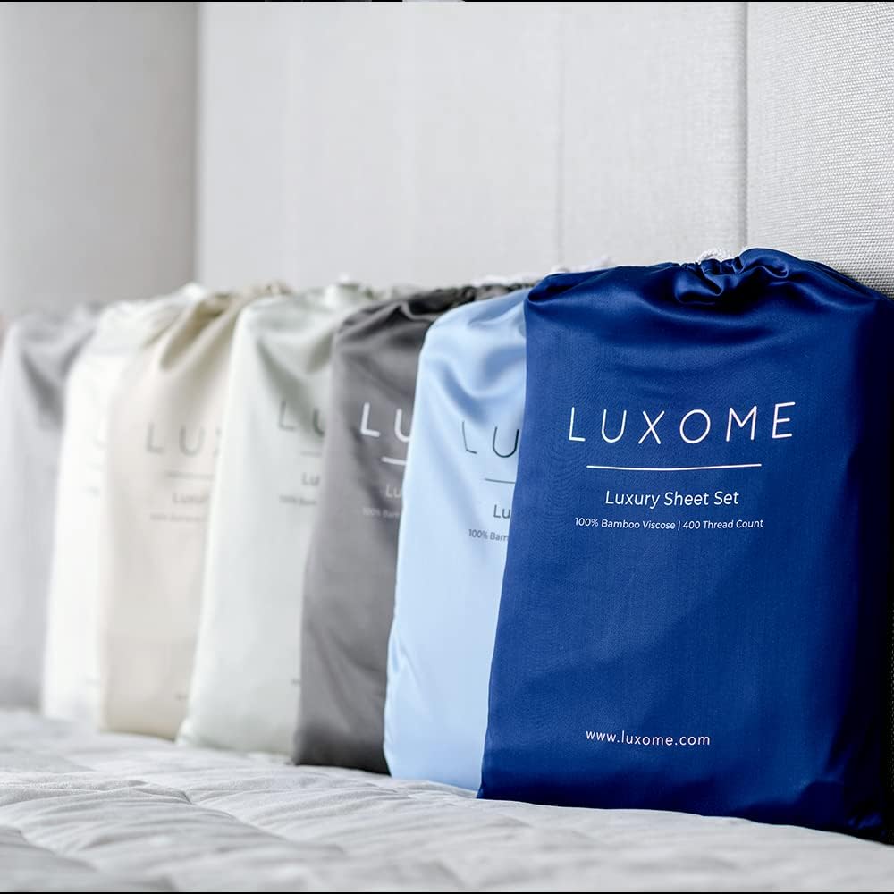 LUXOME Luxury Sheet Set | 100% Rayon (Viscose) from Bamboo | Queen Size - Charcoal | Deep Pockets | 4-Piece Set (Fitted, Flat, 2 Pillowcases)
