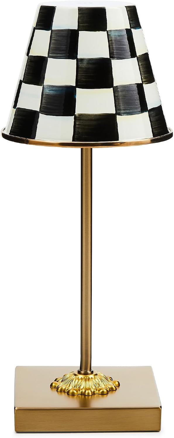 MACKENZIE-CHILDS LED Rechargeable Cafe Table Lamp, Cordless Decorative Lamp, Black-and-White Courtly Check
