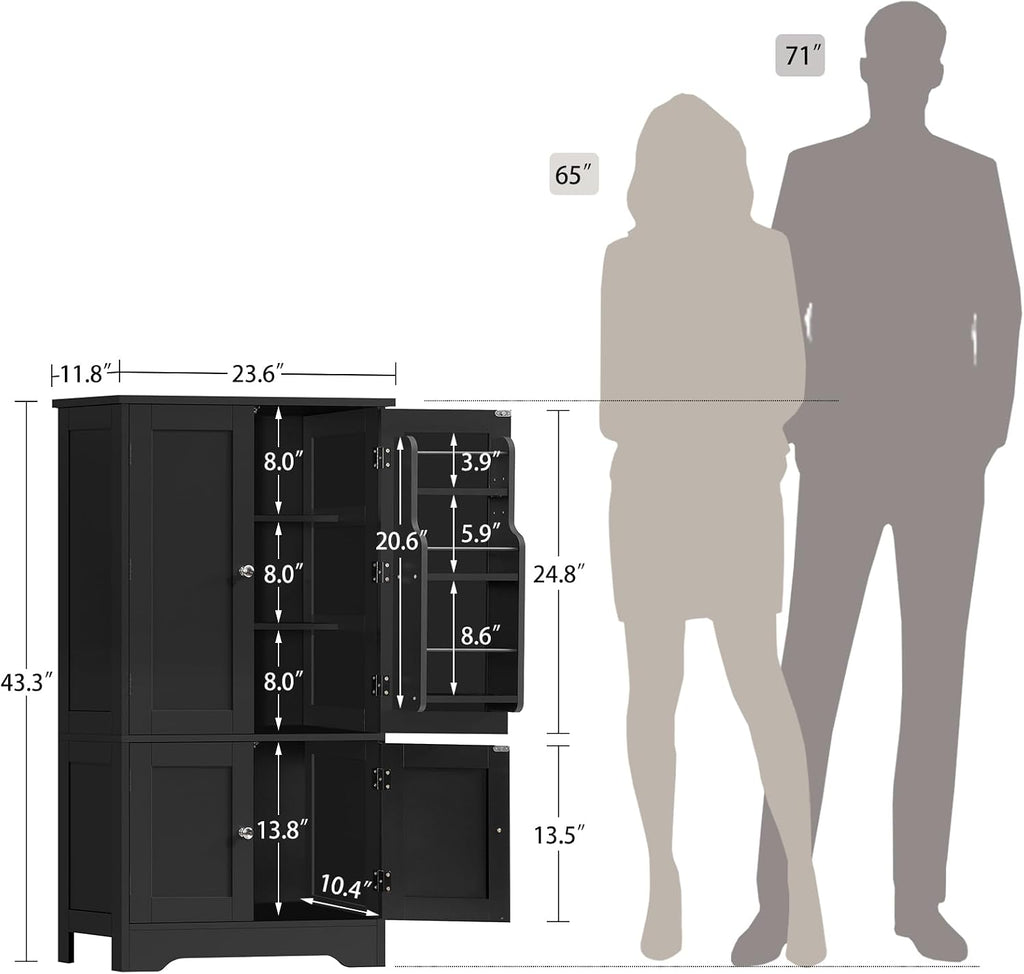 TEENFON Storage Cabinet with 4 Doors, Kitchen Cabinet with 6 Door Shelves, Kitchen Pantry for Living Room, Dining Room, Bathroom, Black