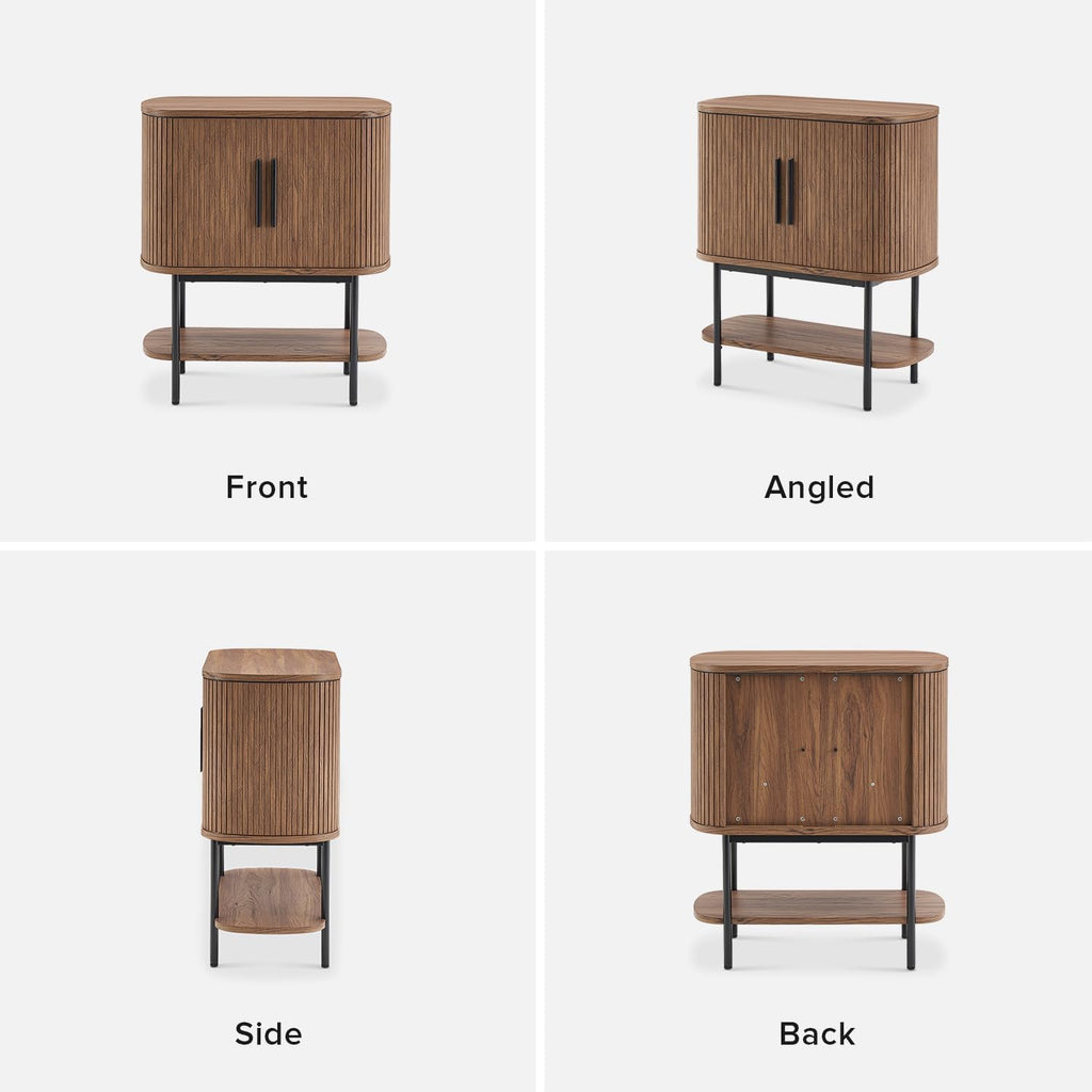 mopio Quin Storage Cabinet, Tambour Fluted Entryway Accent Sofa Tables, Buffet Sideboard with Doors & Shelves, Pantry Coffee Wine Bar Cabinet, Wood Console Table, Mid Century Modern (Walnut)