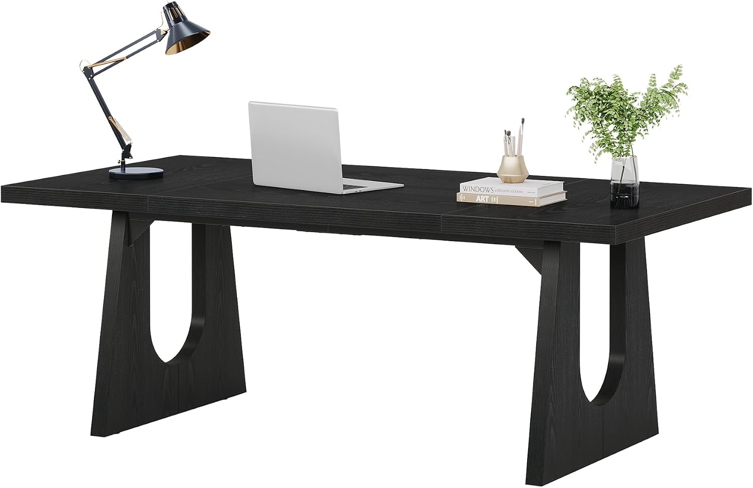 Tribesigns 70.86-Inch Executive Desk, Large Black Computer Office Desk with Wooden Legs, Modern Simple Style Rectangle Writing Table, Workstation or Business Table for Home Office (Black)