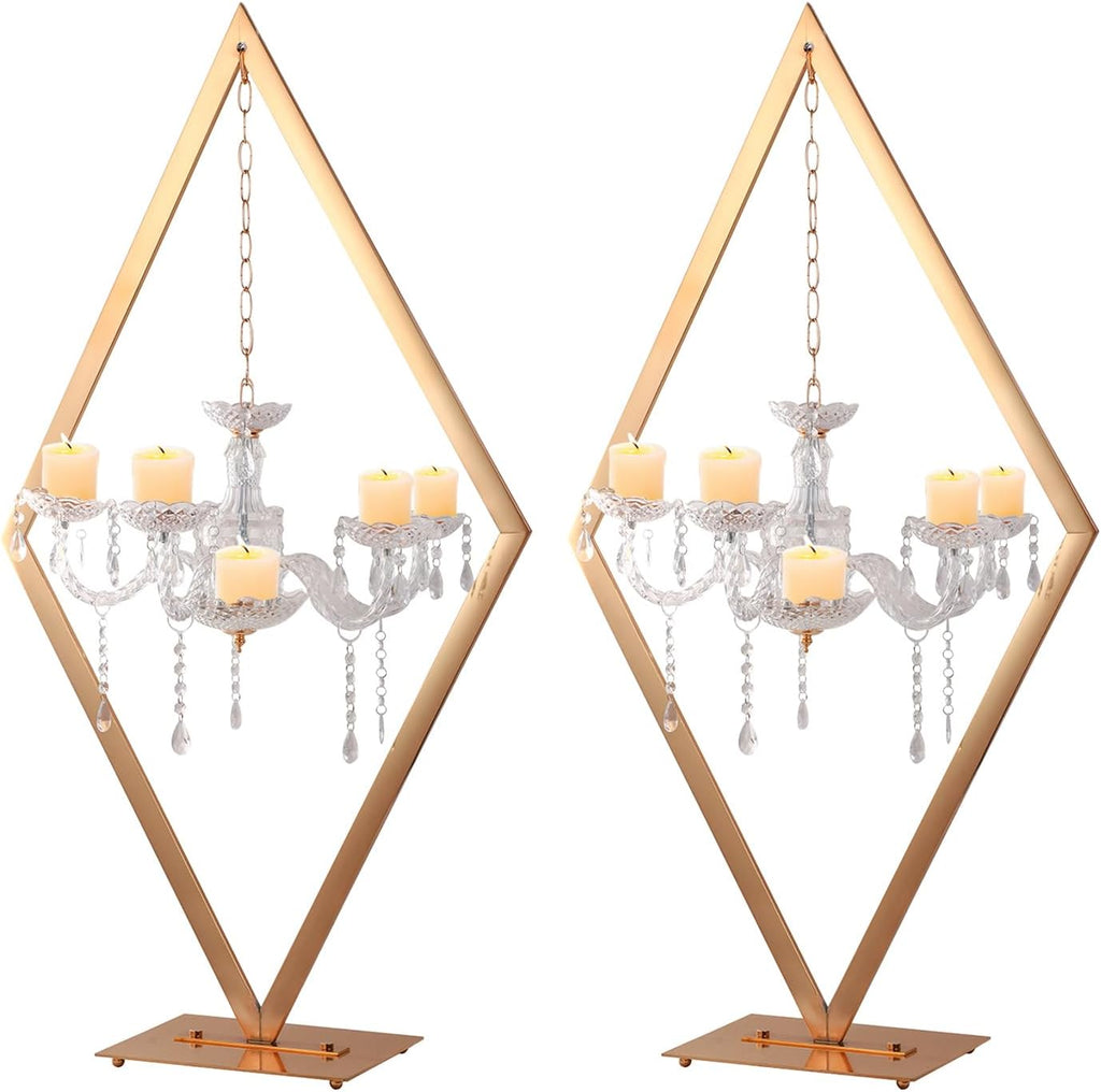 2pcs 43' Diamond Centerpieces for Tables, Metal Candle Holders Acrylic Centerpiece Stand, Gold Candelabra Stand for Wedding Dining Tables Party Home Decoration