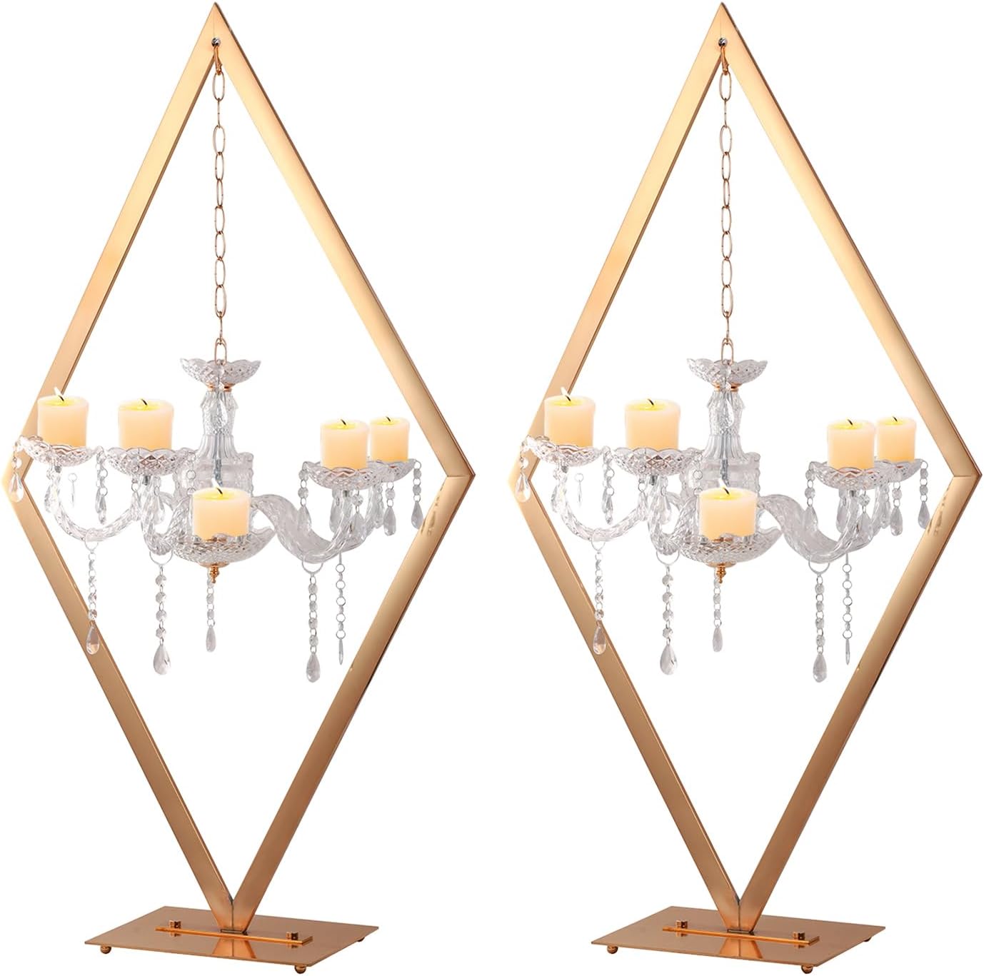 2pcs 43' Diamond Centerpieces for Tables, Metal Candle Holders Acrylic Centerpiece Stand, Gold Candelabra Stand for Wedding Dining Tables Party Home Decoration