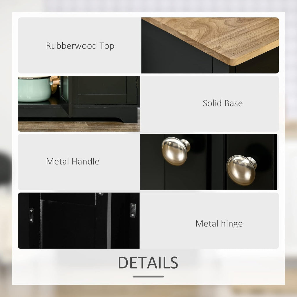 HOMCOM Sideboard Buffet Cabinet with Solid Wood Countertop, Modern Kitchen Storage Cabinet, Coffee Bar Cabinet with 3 Drawers, Doors and Adjustable Shelf, Black