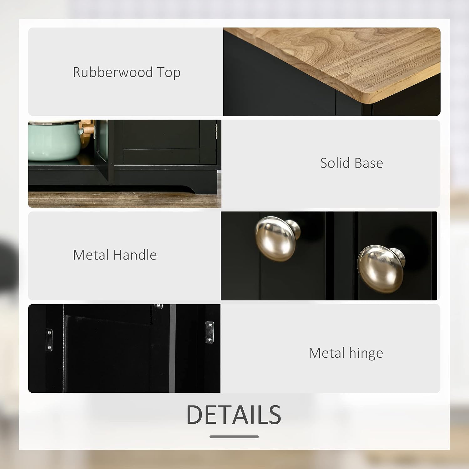 HOMCOM Sideboard Buffet Cabinet with Solid Wood Countertop, Modern Kitchen Storage Cabinet, Coffee Bar Cabinet with 3 Drawers, Doors and Adjustable Shelf, Black