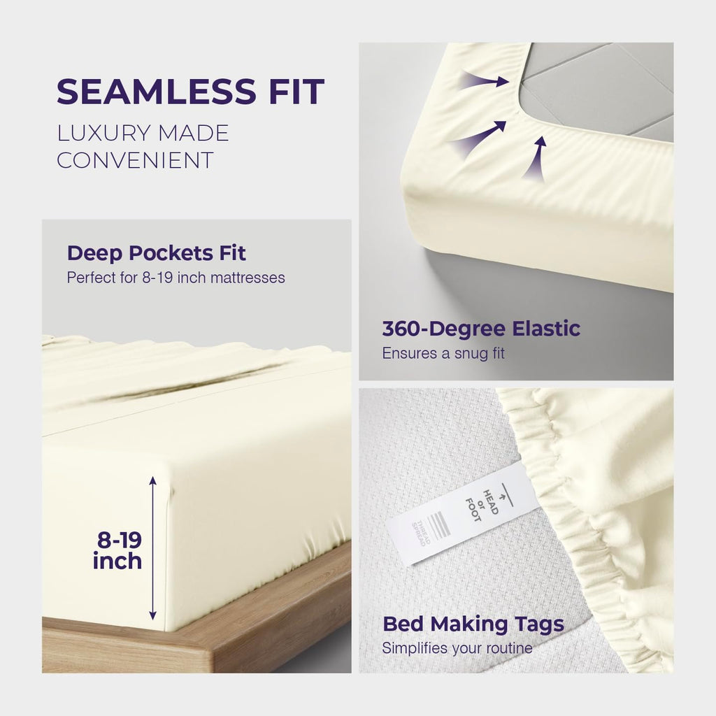 THREAD SPREAD 100% Egyptian Cotton California King Sheets Set - 2000 Series Luxury Cal King Bed Sheets, Soft & Cooling Sateen Weave, 17' Extra Deep Pocket Hotel Collection Sheet (4 Pc, Ivory)