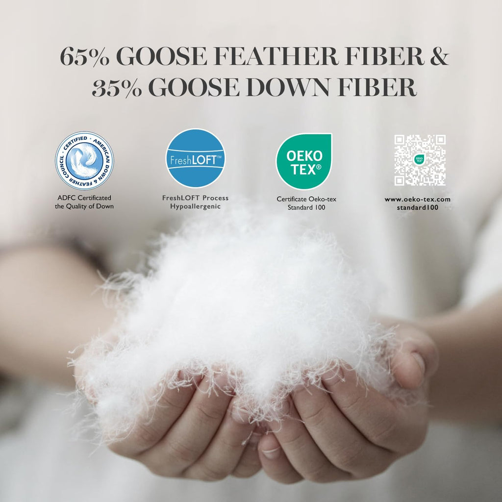Martha Stewart White Goose Feather Down Fiber Comforter Queen Size- All Season Duvet Insert, Noiseless Fabric with 51oz Filled Luxury Cloud Fluffy Bed Comforter with 8 Corner Loops, White 90x90inch