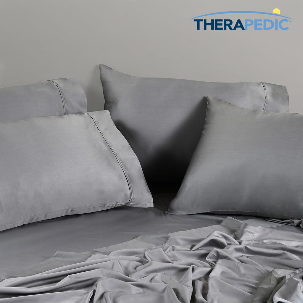 Therapedic 100% Organic Rayon Derived from Bamboo King Sheet Set | 1000TC 6-Piece Cooling Sheets Set, 16' Deep Pocket Fitted Sheet, 4 Pillowcases - Dark Grey