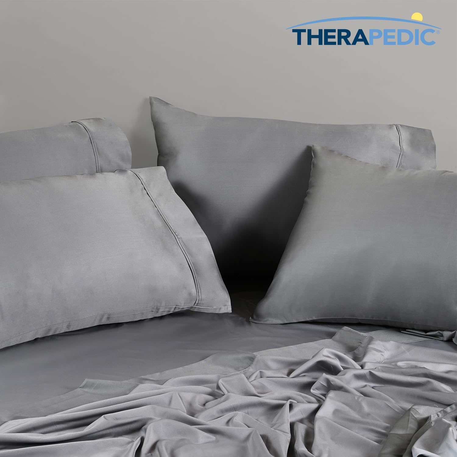 Therapedic 100% Organic Rayon Derived from Bamboo King Sheet Set | 1000TC 6-Piece Cooling Sheets Set, 16' Deep Pocket Fitted Sheet, 4 Pillowcases - Dark Grey