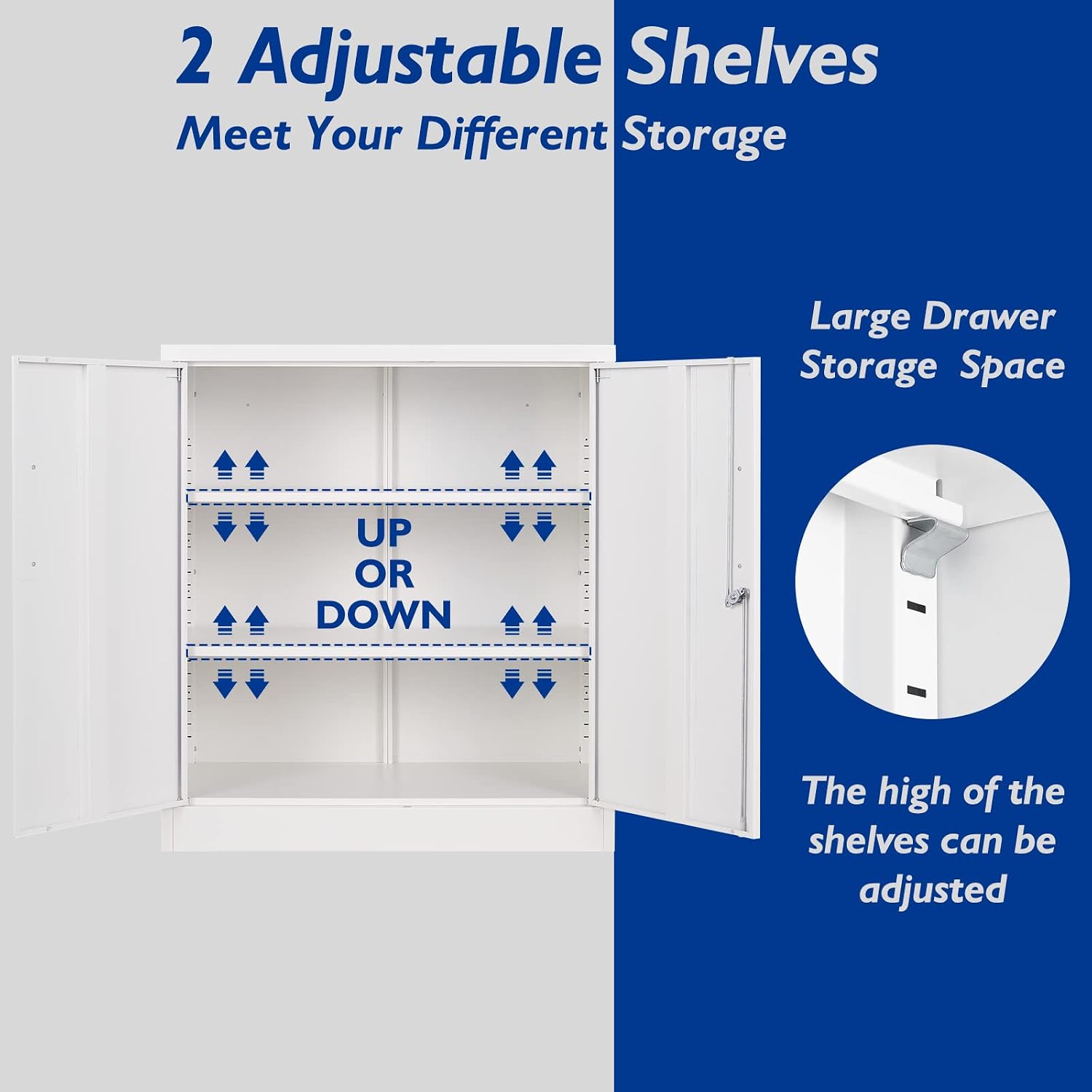 Metal Storage Cabinets with Locking Doors, 36 inch Lockable Steel Office Cabinet with Adjustable Shelves, Small Short Garage Caninet, White Locked Tool Caninets for Home, Office, Garage, Hallway