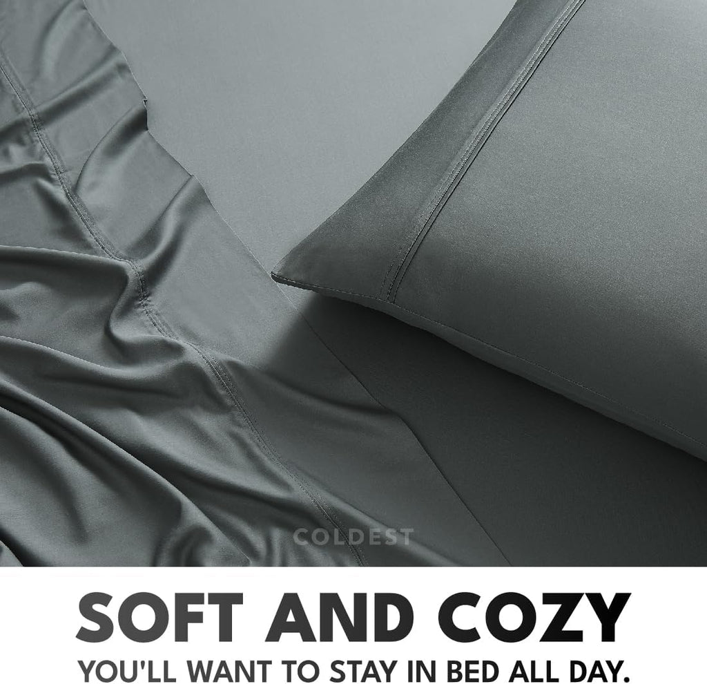 Coldest 100% Organic Viscose Derived from Bamboo Sheets, Luxury Ultra Soft & Cooling, Deep Pocket, Double Stitching - Ideal for Hot Sleepers - Queen Size 5 Pieces Set