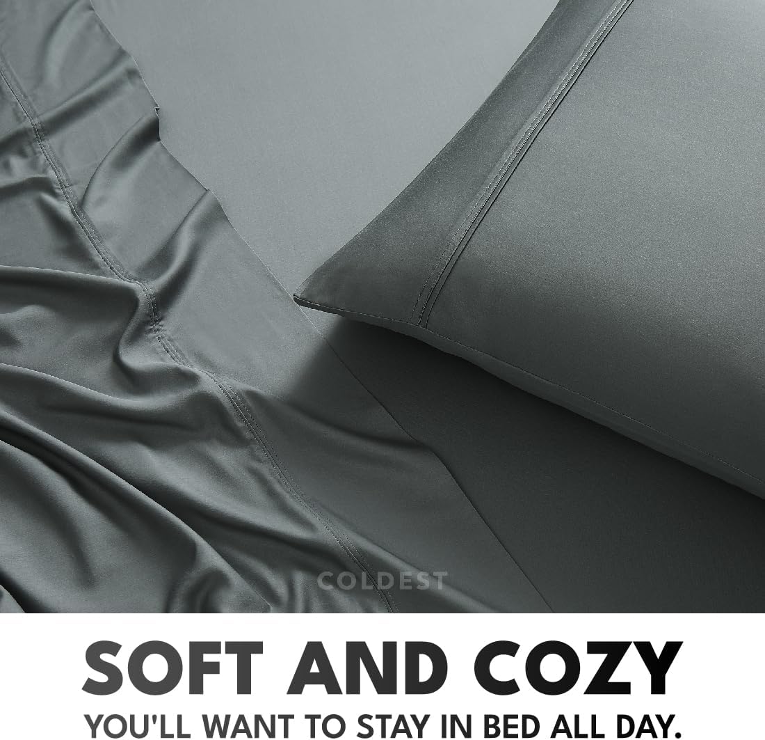 Coldest 100% Organic Viscose Derived from Bamboo Sheets, Luxury Ultra Soft & Cooling, Deep Pocket, Double Stitching - Ideal for Hot Sleepers - Queen Size 5 Pieces Set