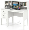 Tangkula White Desk with Drawers & Hutch, Modern Home Office Desk Writing Study Desk with Charging Station, Laptop Desk with 5 Storage Compartments, Computer Workstation Makeup Vanity Desk