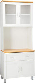 HODEDAH IMPORT Tall Standing Kitchen Cabinet with Top and Bottom Enclosed Cabinet Space, 1-Drawer, Large Open Space for Microwave in White