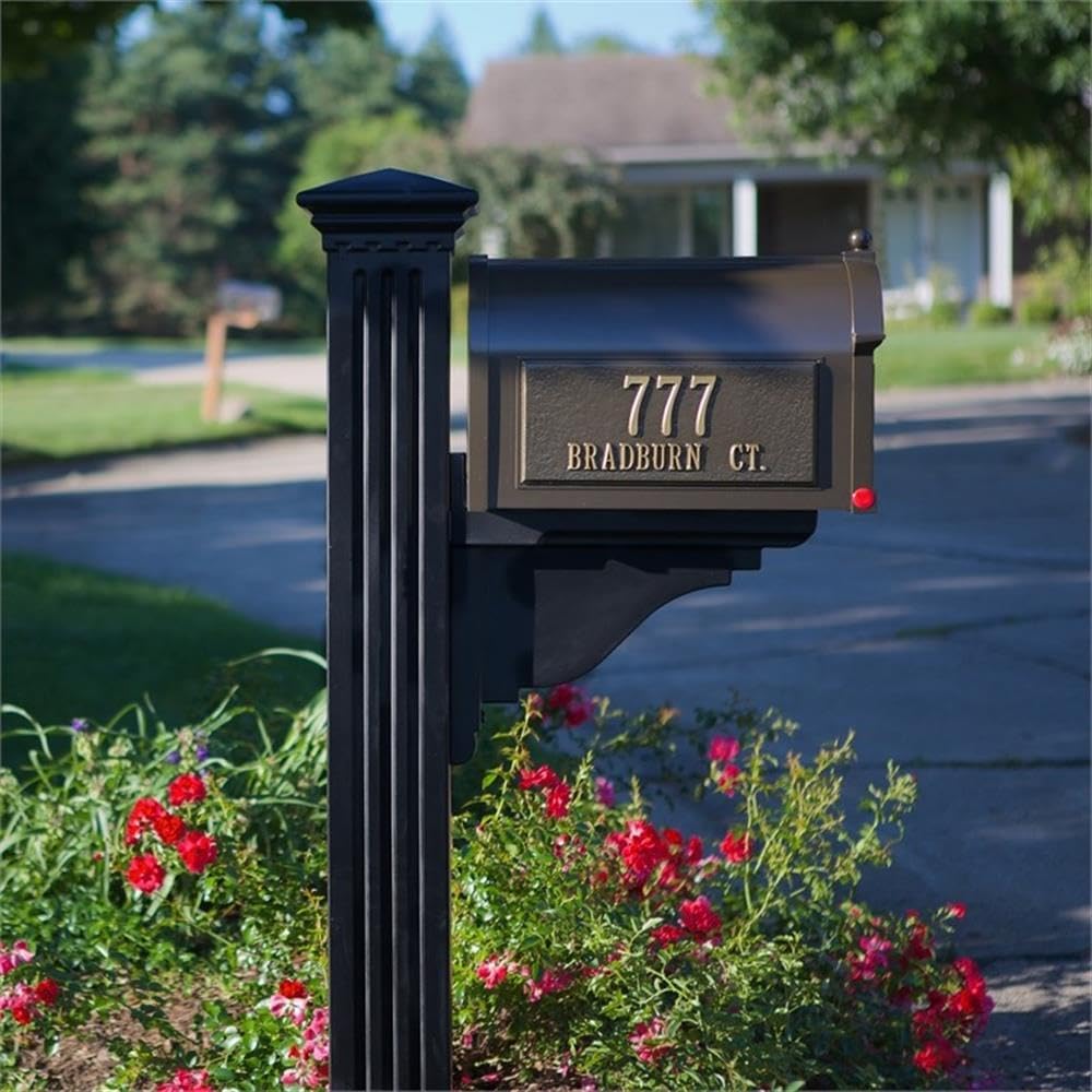 Pemberly Row Weatherproof Traditional Plastic Mail Post in Black