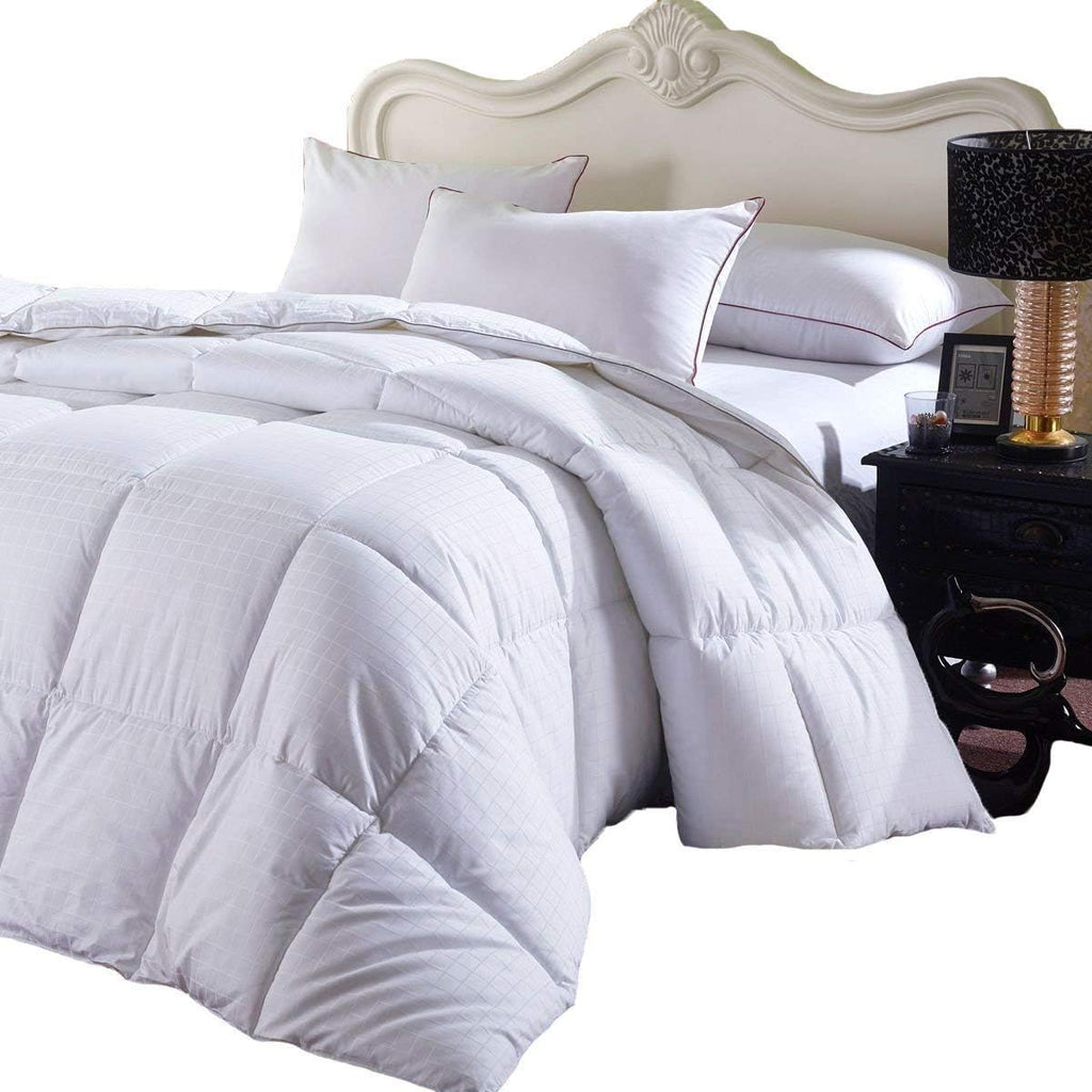 Royal Hotel Bedding Goose Down Comforter King, 300 Thread Count 100% Cotton Dobby Checkered Shell, 600FP, 40 Ounce Down Fill