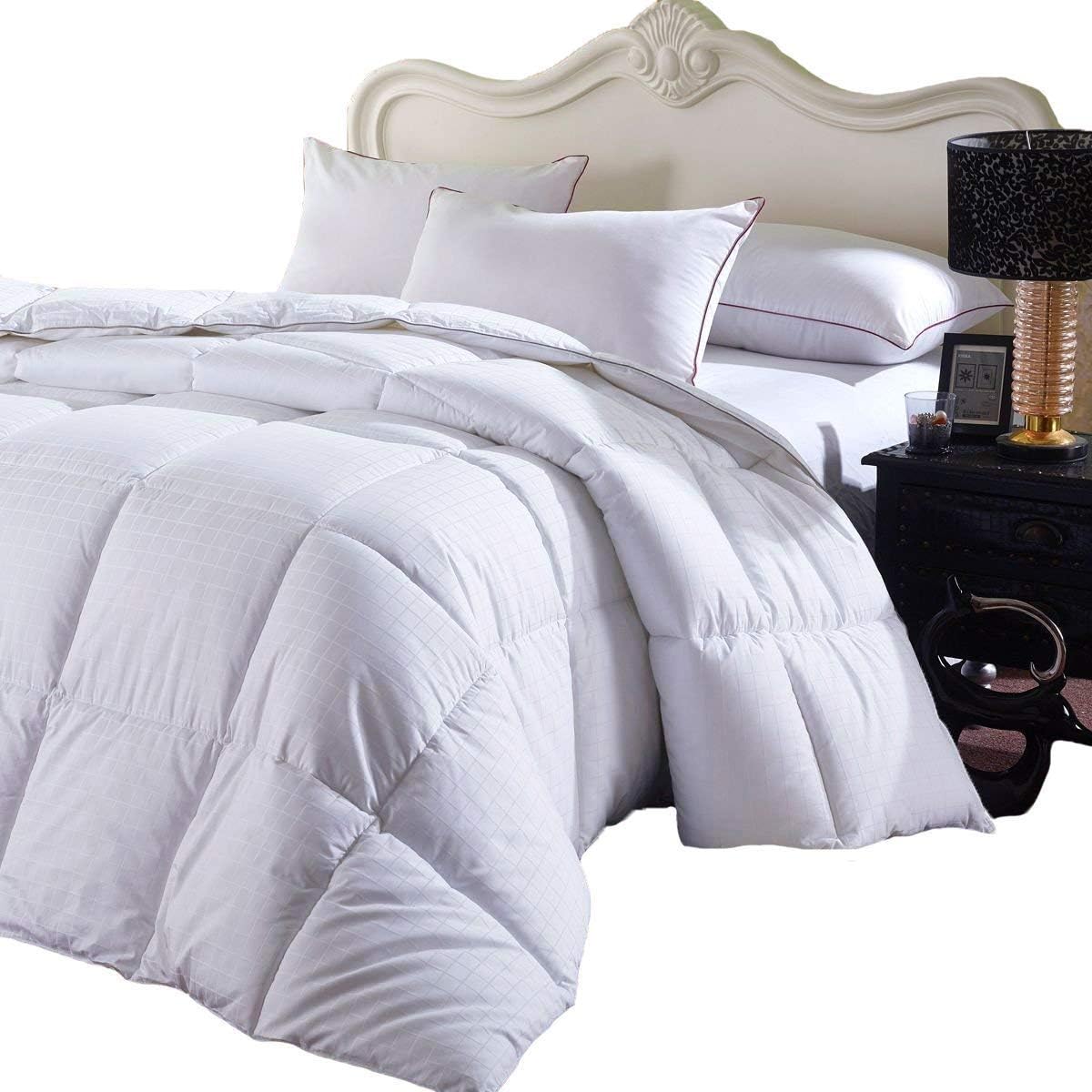 Royal Hotel Bedding Goose Down Comforter King, 300 Thread Count 100% Cotton Dobby Checkered Shell, 600FP, 40 Ounce Down Fill