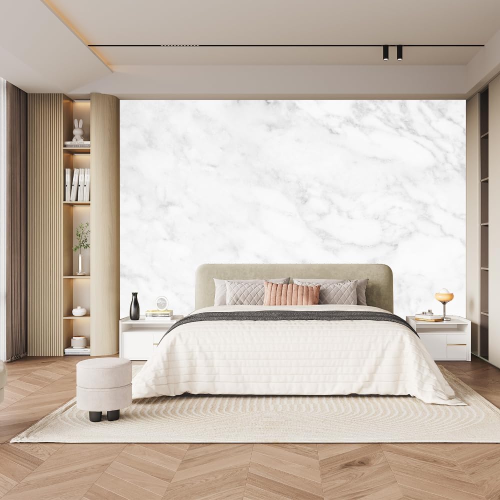 ELGADO White Marble Wall Mural, Simple and Luxurious Murals High Resolution Pictures Poster,Large Wallpaper Mural Wall Decor for Bedroom Living Room Tv Background Room Decor,116' W x91 H