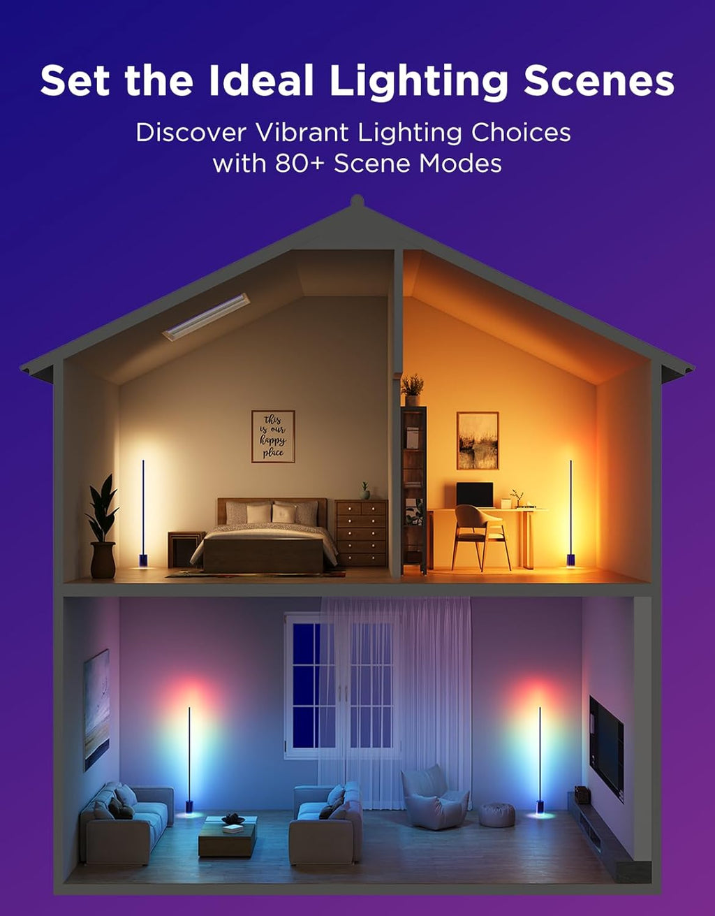 Govee Floor Lamp 2, RGBIC, Warm Cool White LED, Compatible with SmartThings, Matter, Alexa, 1725lm, Music Sync, Scene Modes, Smart Floor Lamp for Living Room, Bedroom, Blue(1 Pack)