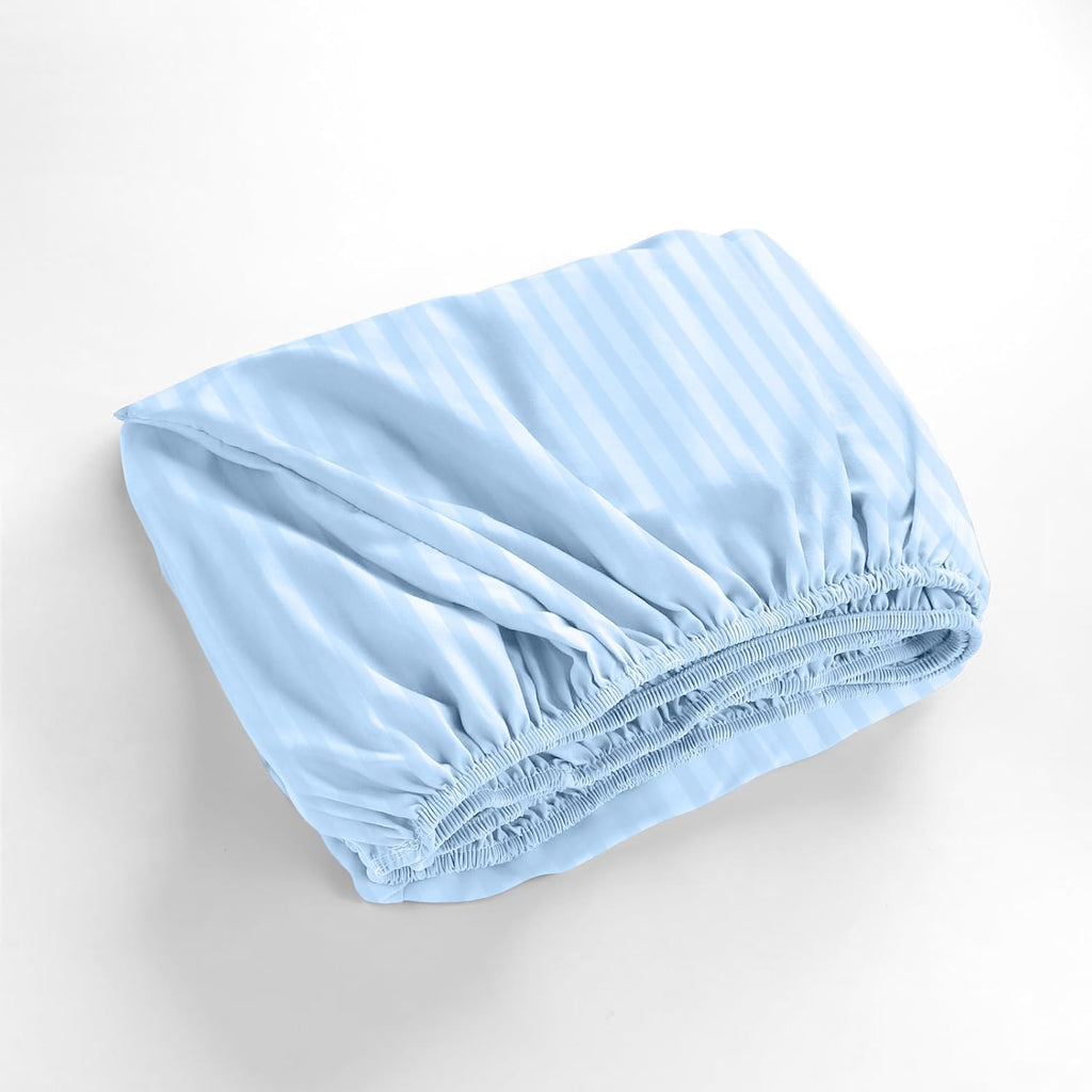 1000 Series- Extra Long Staple 100% Egyptian Cotton Sheet Set,Sateen Weave, Hotel Quality Soft Luxury Bedding, Queen Size 4 Piece Sheet Set Fit 15' Inch to 18' Deep Stripe Light Blue