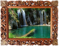 Water Fall Painting in Old Rock Mountains, Poster Painting in Hand Carved Wood Frame, Art Crafts & Handicrafts