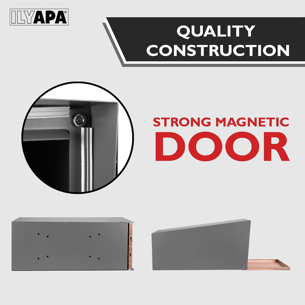 Ilyapa Modern Mailbox with Angle Design Post Mount - Metal Mailbox for Outside - Gray Exterior Mail Box - Powder Coated Steel - All Weather Resistant