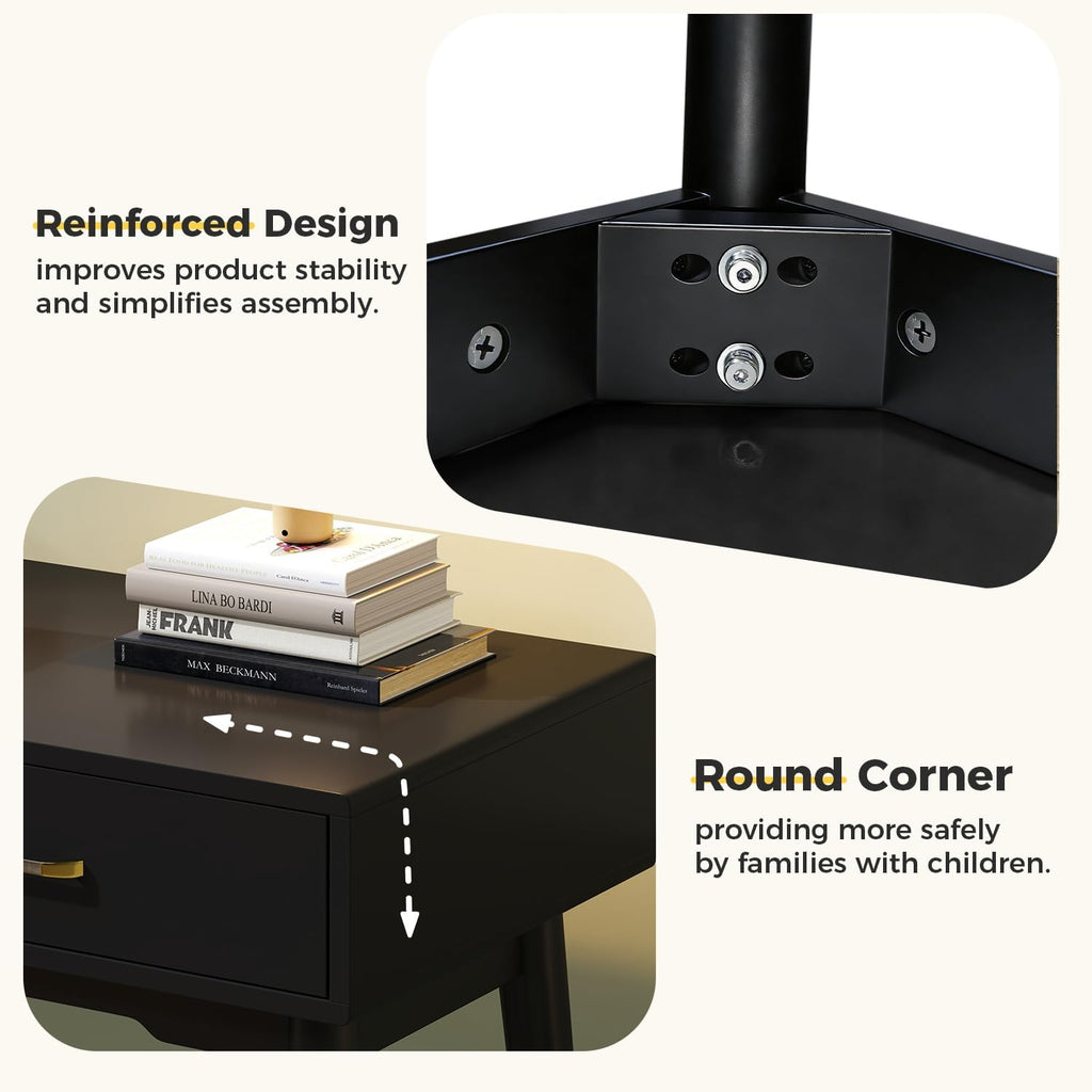 FUNKOCO Small Black Desk with Drawers - 40 Inch Home Office Study Writing Desk for Bedroom, Vanity Desk with 4 Solid Legs, Modern Computer Desk for Small Spaces (Balck)
