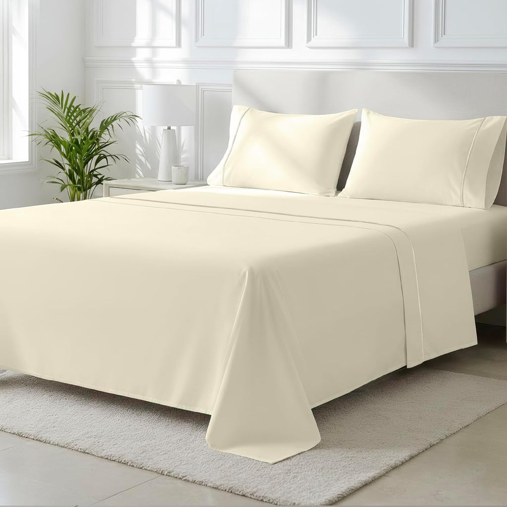 THREAD SPREAD 100% Egyptian Cotton California King Sheets Set - 2000 Series Luxury Cal King Bed Sheets, Soft & Cooling Sateen Weave, 17' Extra Deep Pocket Hotel Collection Sheet (4 Pc, Ivory)