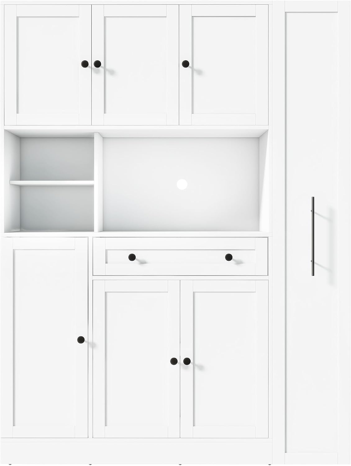 Modern 70inch Kitchen Pantry Storage Cabinet Cupboard with Hutch, Freestanding Buffet with Pull-Out Side Cabinet and Drawer for Living Room, Kitchen (White-99a)