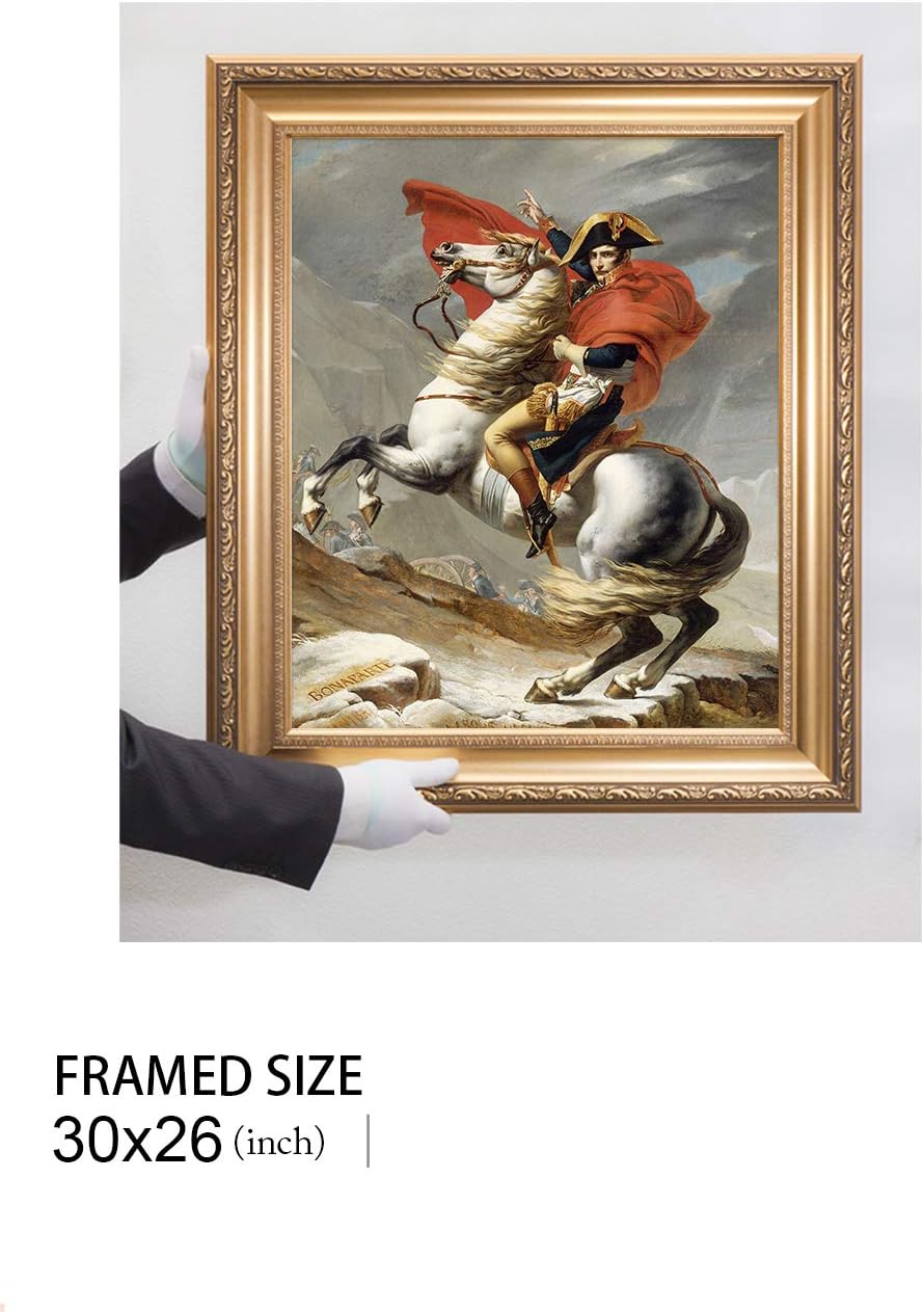 DECORARTS - Napoleon Crossing The Alps, Jacques Louis David Classic Art. Giclee Prints Framed Art for Wall Decor. Framed size: 26x30