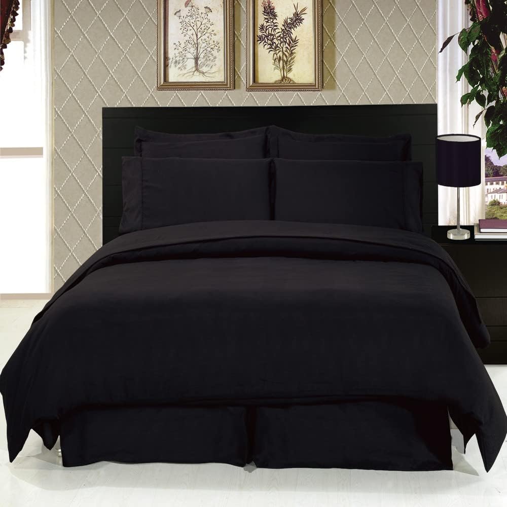 Royal Hotel Bedding Cotton Duvet Cover Set Queen Size Black Solid with Comforter Insert, Down Alternative Comforter Set, 300 Thread Count, Soft Cooling Breathable Bedding, 4 Piece