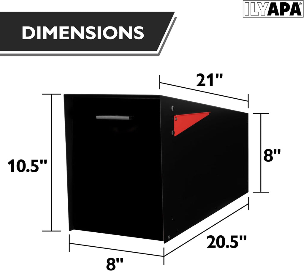 Ilyapa Modern Angle Design Post Mount Modern Mailbox - Black Exterior Powder Coated Steel, All Weather & Corrosion Resistant, Stainless Steel Hinges