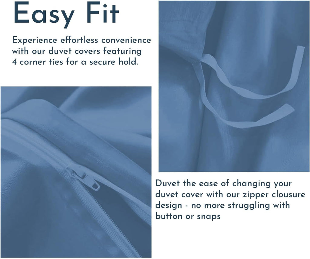 Linenwalas Duvet Cover Set Oversized King Size - Viscose Derived from Bamboo Soft, Breathable, Light Weight, Cooling Comforter Cover with Zipper Closure and Corner Ties (Oversized King, Bahamas Blue)