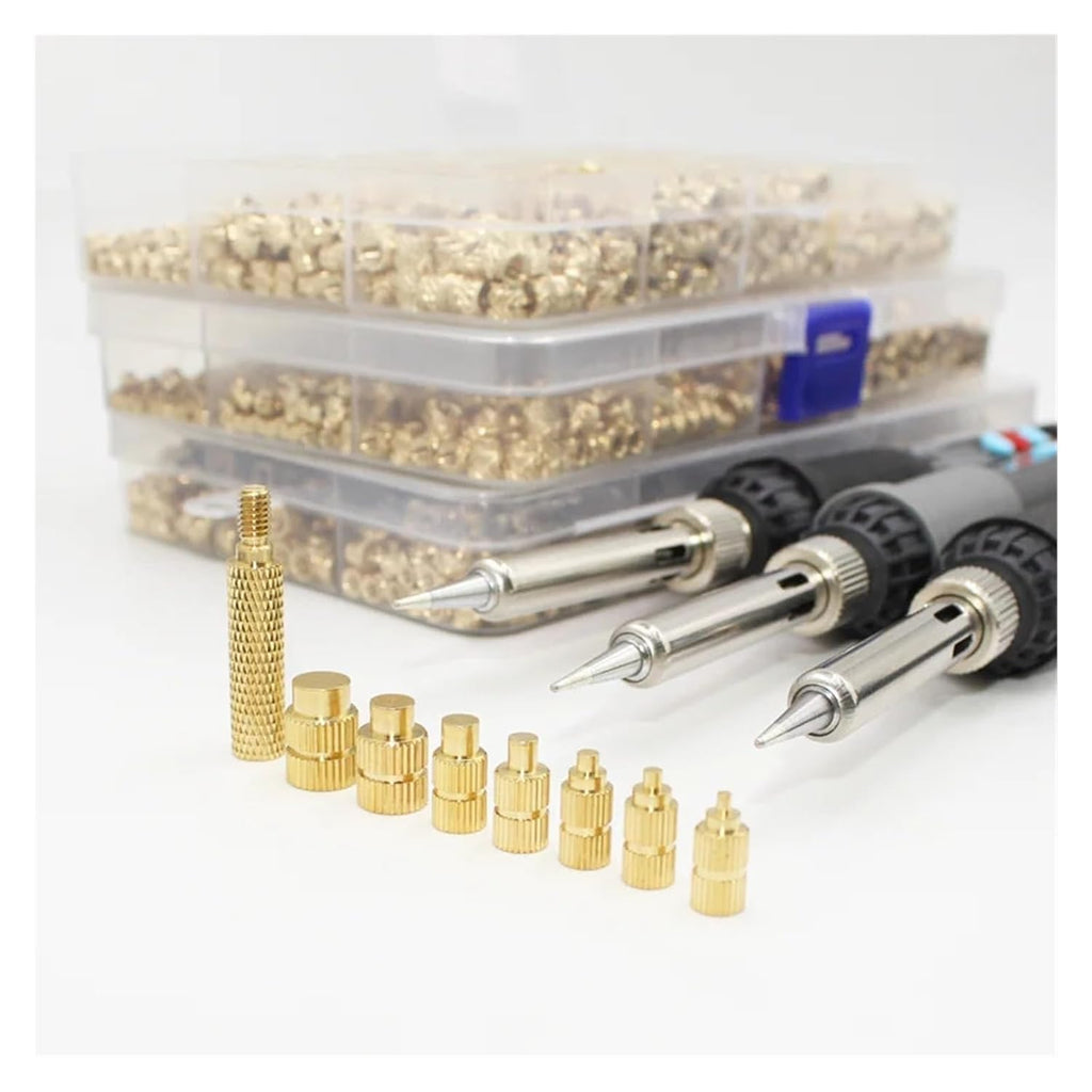 Brass Metric Knurled Nuts，Heat-Set Threaded Insert Implant Machine Copper Nut Thermal Conduction Implant Heat Insertion Tool 3D Printer Plastic(EU and Guide Head)