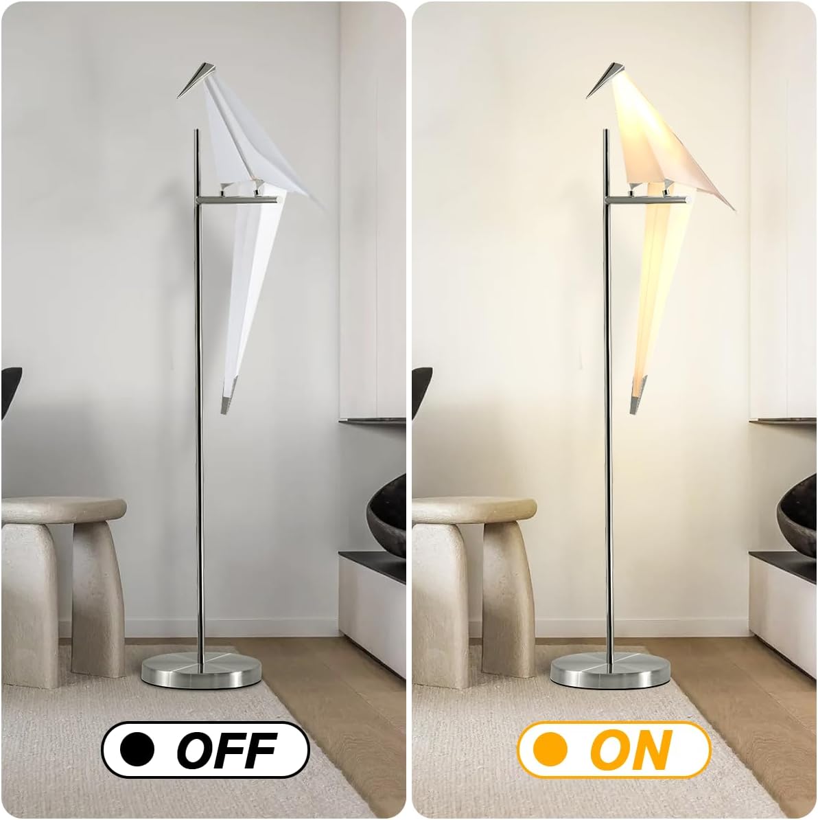 62-Inch Modern LED Bird Floor Lamp for Living Room, Modern Silver Standing Lamp with Bird Shade Floor Light Metal Fixtures for Bedroom Office