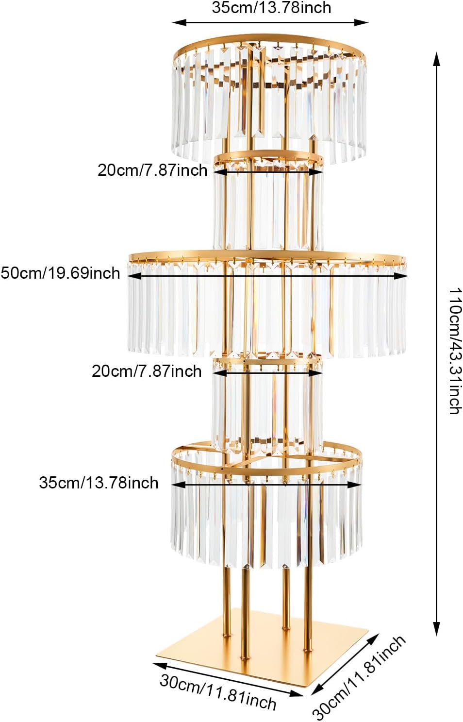 2PCS Wedding Gold Vases Centerpieces, 5 Tier Chandelier Centerpiece, Round Chandelier Pedestal Stand, Crystal Vases for Wedding Reception Birthday