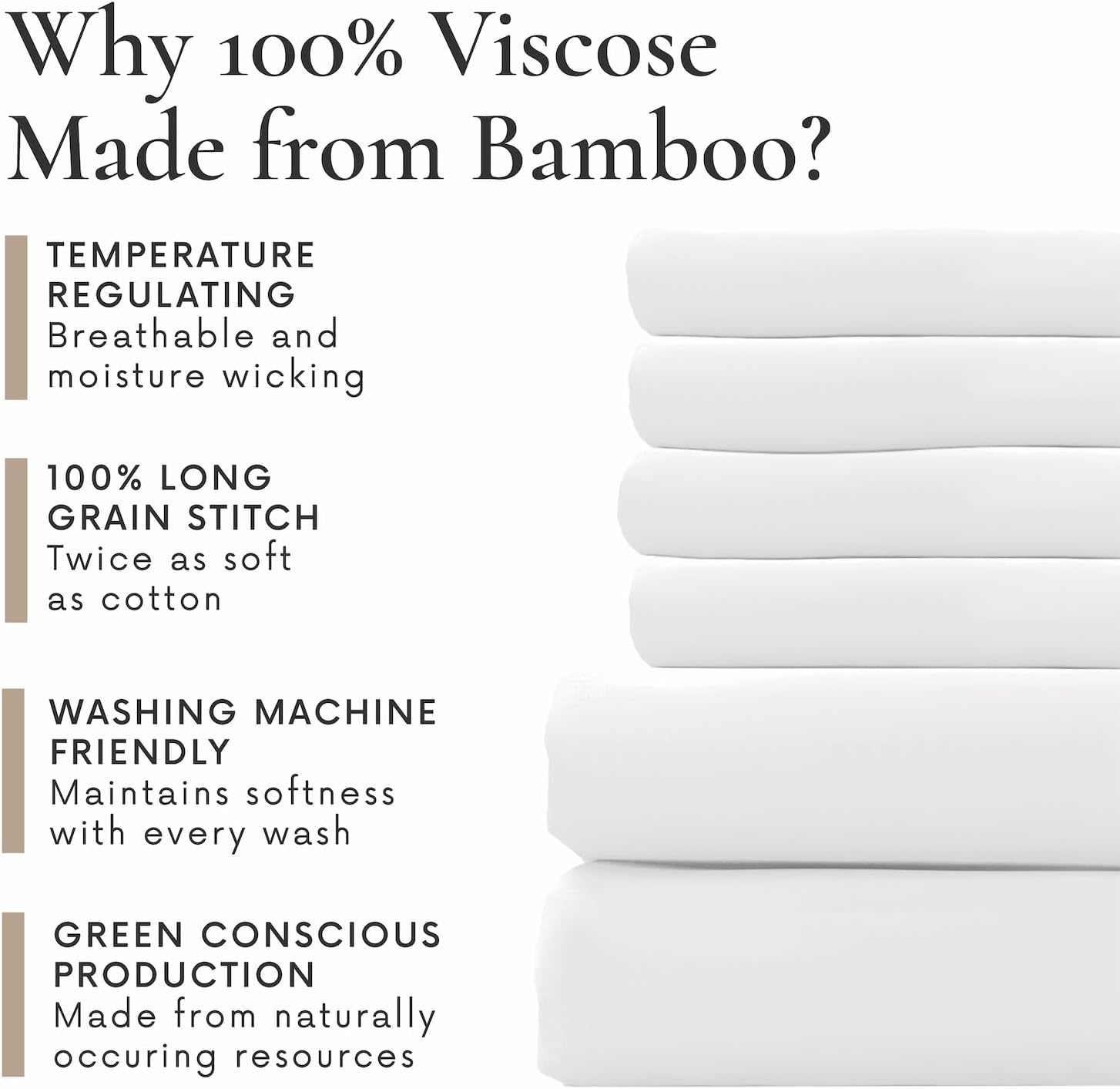 Bamboo Bay 6 Piece Queen Size Sheet Set, 100% Viscose Made from Bamboo, Breathable, Ultra Soft Cooling Bed Sheets for Hot Sleepers, Beddings with Deep Pockets Fit 16' Mattress, White