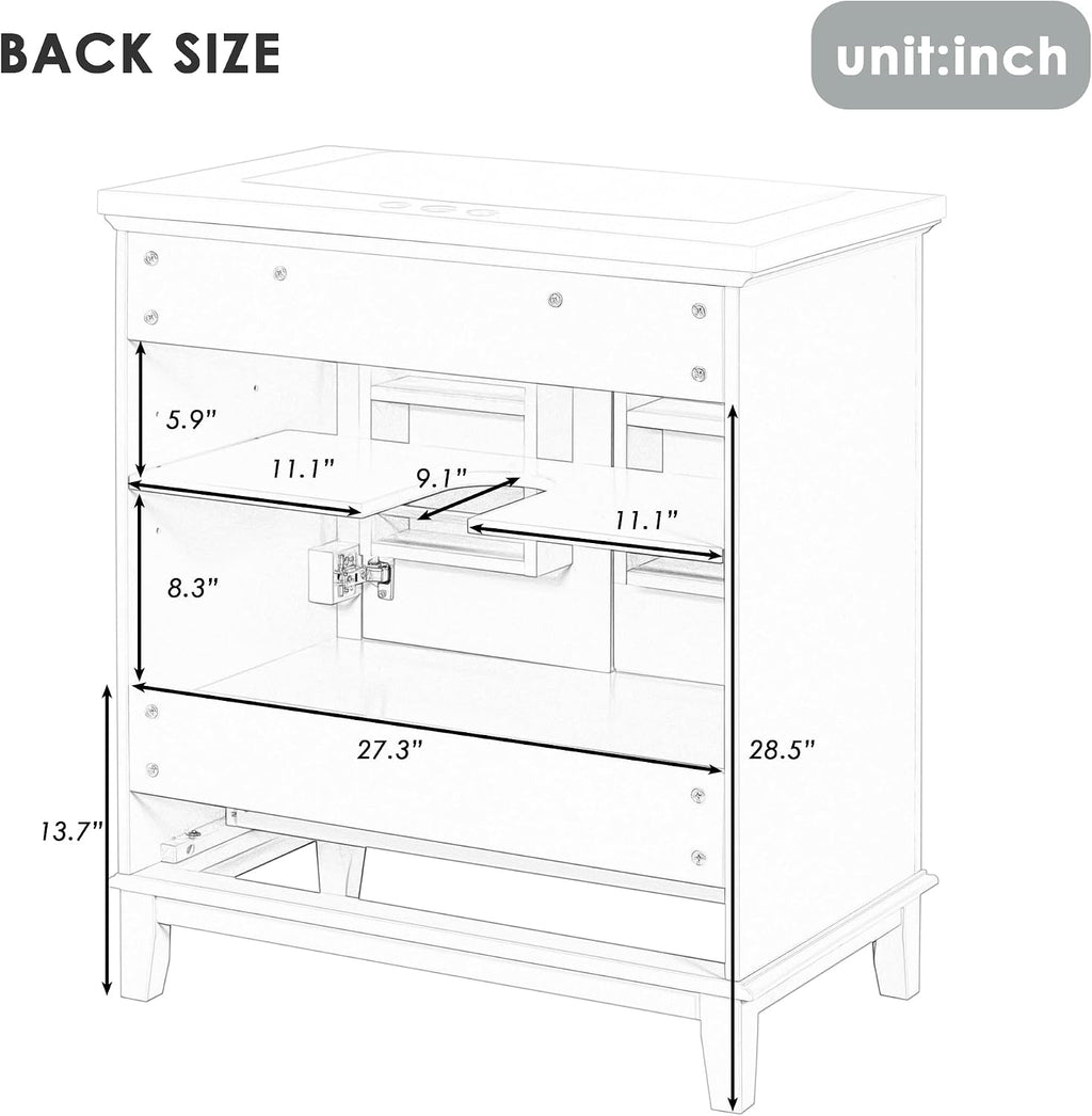 Flieks 30' Bathroom Vanity with Sink Combo, Multi-Functional Bathroom Cabinet with Doors and Drawer, Solid Frame and MDF Board, Black