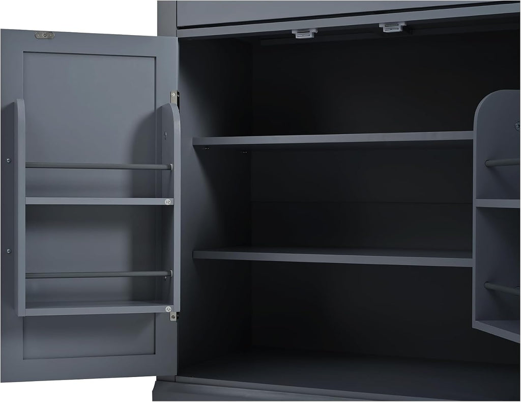 Modern Kitchen Pantry Storage Cabinet, Buffet Food Storage, Buffet Cabinet with 2 Adjustable Shelves and 2 Door Shelves, Set of 2