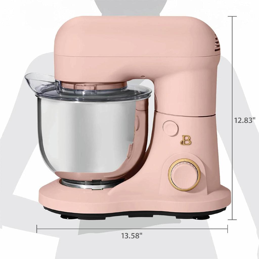 3.5 Qt Stand Mixer, 300W Powerful Motor, Tilt-Head Design with Stainless Steel Bowl, 12 Speeds, Includes Dough Hook Whisk Beater for Baking Mixing (Rose)