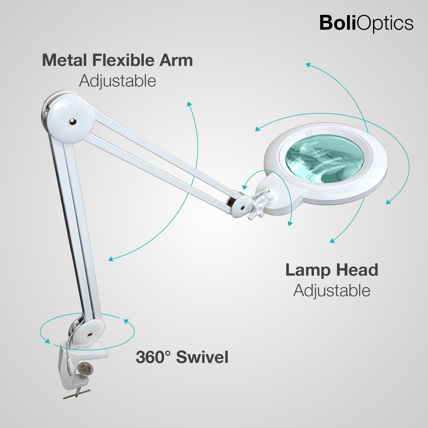 (7 inch Glass Lens) 2.25X, 5 Diopter, Professional LED Magnifying Lamp with Clamp, 4 Brightness Levels, 5600-6000K Daylight Bright, 1200 Lumens, 84 SMD LEDs, Adjustable Arm, BoliOptics MG16304321