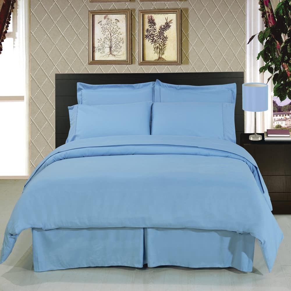Royal Hotel Bedding Cal-King Size Bedding Set 8 Piece Bed in a Bag, 600 TC 100% Cotton Sheets, Down Alternative Comforter, Blue Solid, Duvet Cover Set