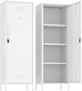 Narrow Pantry Cabinet Metal Skinny Cabinet Lockable Storage Cabinet with Door and Removable Shelves for Kitchen Pantry (White)