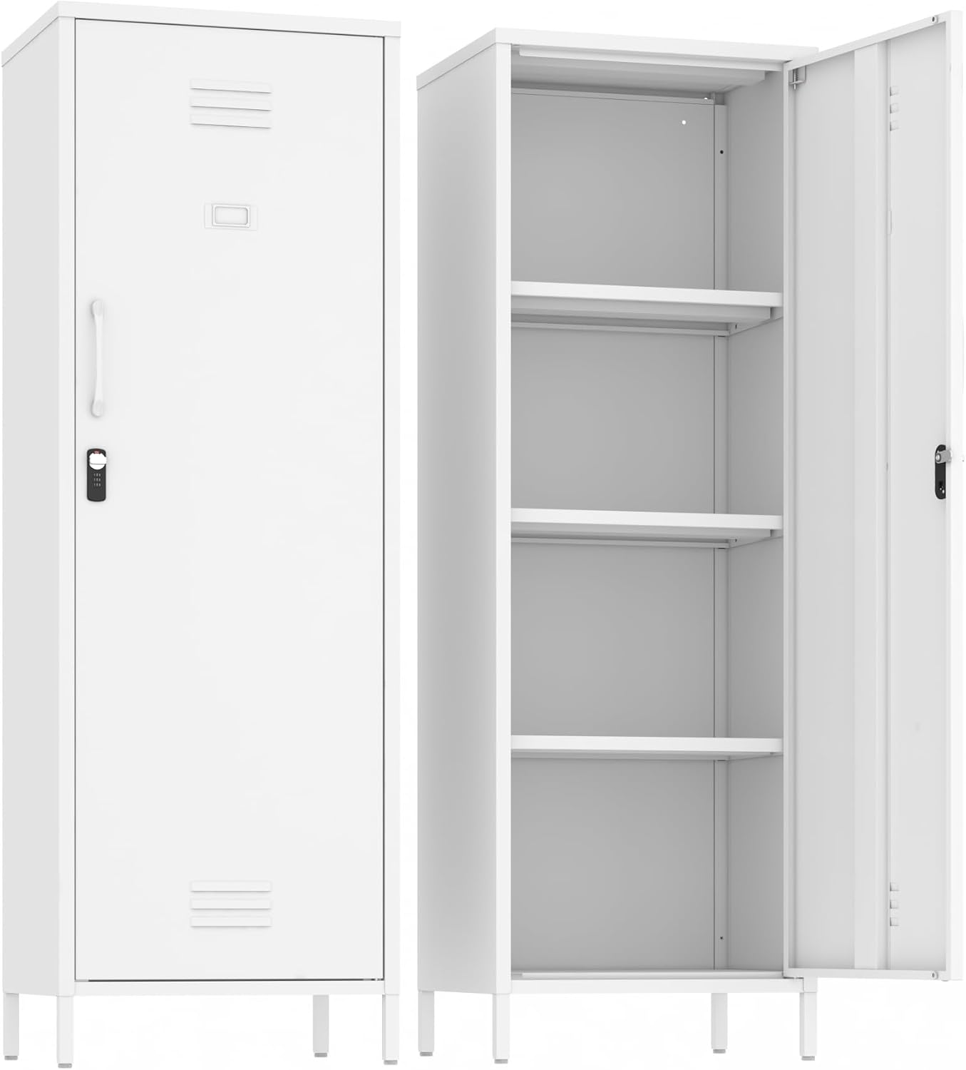 Narrow Pantry Cabinet Metal Skinny Cabinet Lockable Storage Cabinet with Door and Removable Shelves for Kitchen Pantry (White)