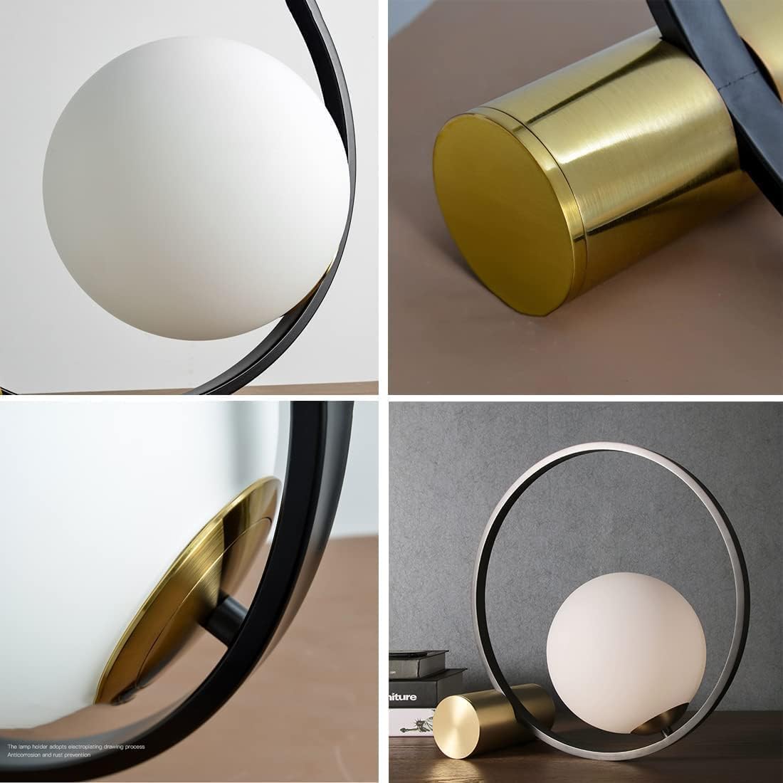 Glass Globe Table Lamps Set of 2-Black and Gold Nightstand Lamps Milk Glass Desk Lamp Midcentury Modern Bedside Table lamp Small Lamps for Bedroom Nightstand Living Room End Tables