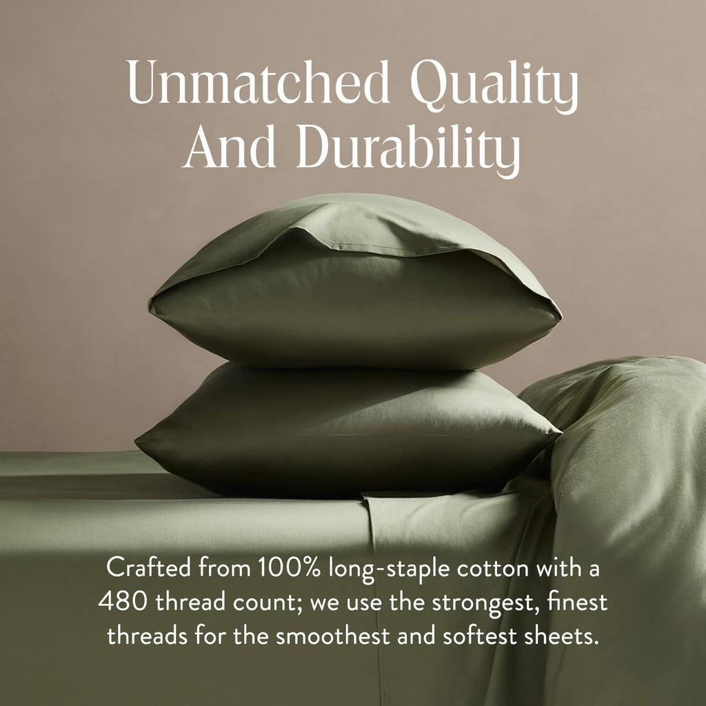 Brooklinen Luxury Sateen Duvet Cover - 100% Cotton, Twin/Twin XL Size in Fresh Moss Green with Extra-Long Corner Ties and Button Closure - Best Twin/Twin XL Duvet Covers
