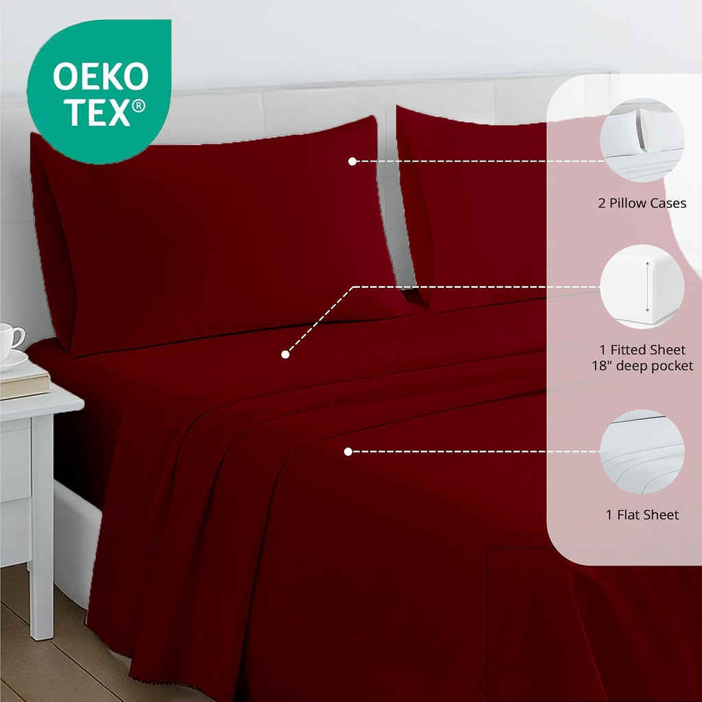 Bluemoon Homes Egyptian Cotton Sheets Luxury 1500 Series, Soft 100% Cotton Sheets for Queen Size Bed, 5-Star Hotel Quality, 4 Pc Queen Bed Sheet Set with Elasticized Deep Pocket - Burgundy Sheet
