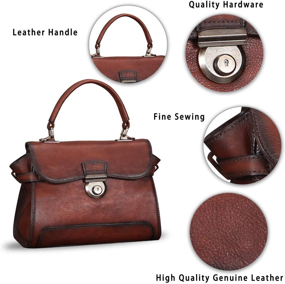 Genuine Leather Purses and Handbags for Women Vintage Real Leather Shoulder Bag Crossbody Purses Satchel Bag with Strap