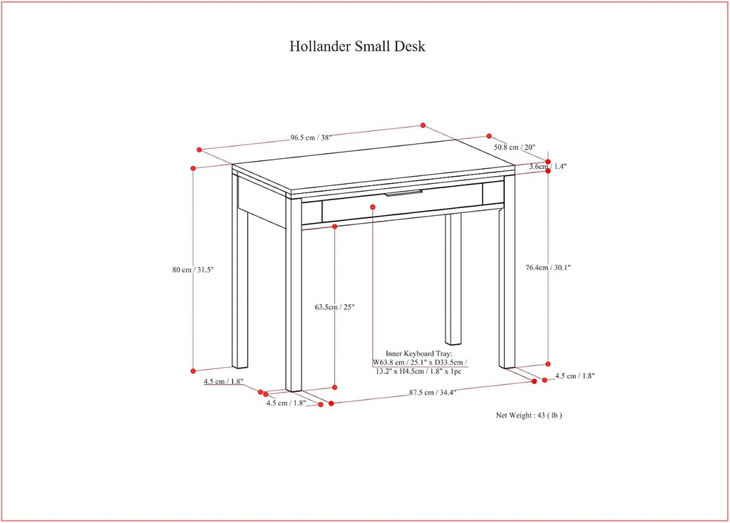 SIMPLIHOME Hollander Small Desk - 38 Inch Wide Solid Wood Writing Desk in Warm Walnut Brown, Contemporary Home Office Computer Table for Study or Compact Space with Flip-Down Keyboard Tray