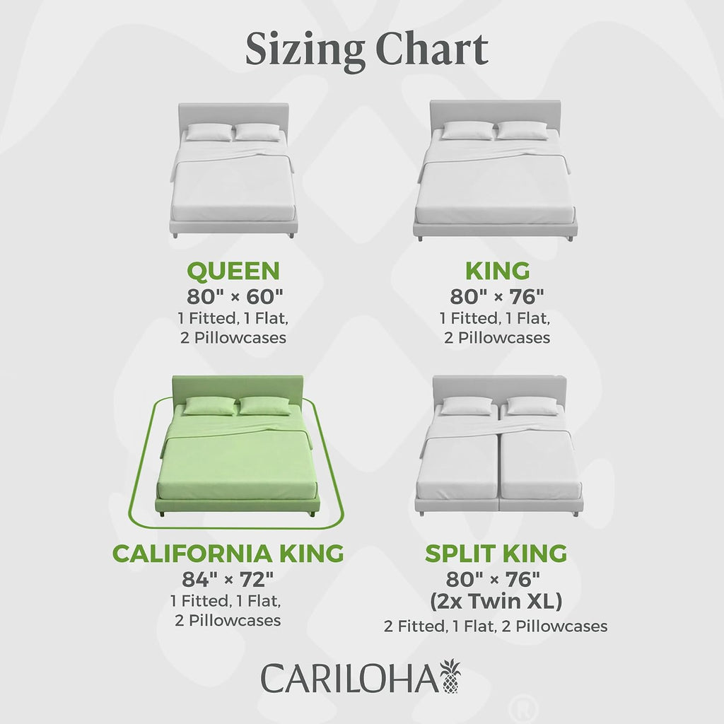 Cariloha Resort 100% Organic Bamboo Viscose Sheets - 4-Piece California King Sheet Set - 18 in Extra Deep Pockets - Sateen Weave, Cooling, Hypoallergenic Sheets - Oeko-TEX Standard 100 - Ocean Mist
